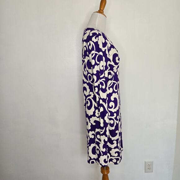 Diane von Furstenberg Reina Long Sleeve Dress Silk Purple Scroll Print Women 8 - Picture 2 of 12